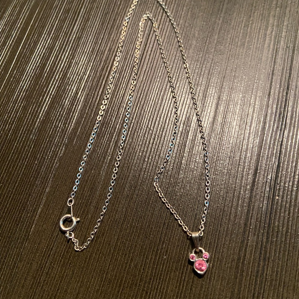Disney Silver Necklace with pink Mickey Mouse
